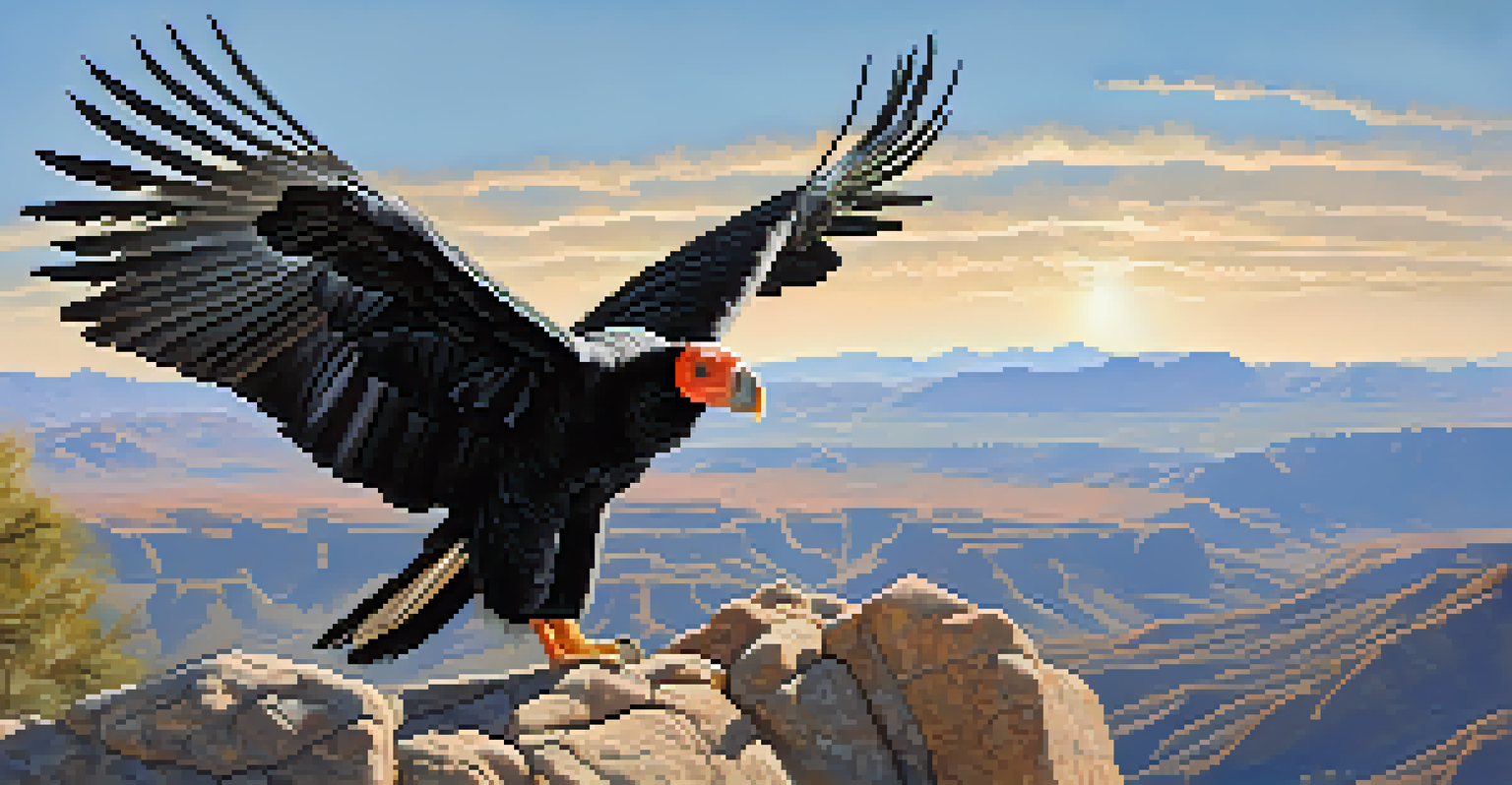 A California condor perched on a rock with a mountainous backdrop in Tucson.