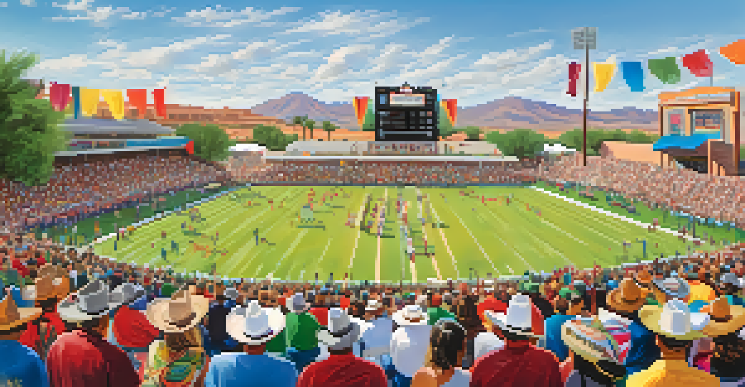 Fans enjoying a game day atmosphere outside a Tucson stadium with local food vendors and a mariachi band.