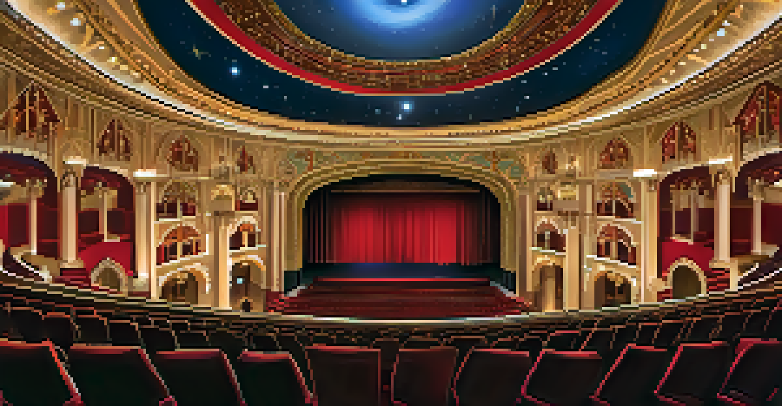 Interior view of the Fox Theatre auditorium, showcasing its ornate design and starry night sky ceiling.