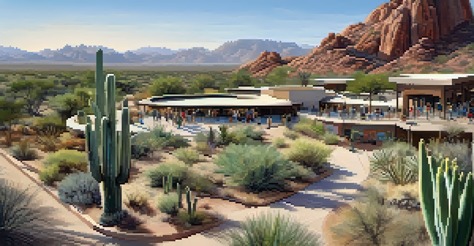An aerial view of the Arizona-Sonora Desert Museum surrounded by desert landscape and wildlife exhibits.
