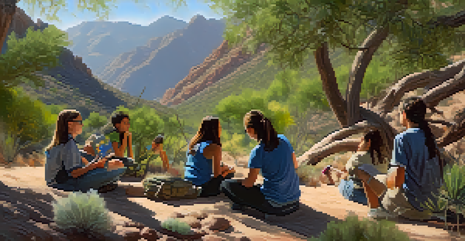 Students learning about native plants in Sabino Canyon during an outdoor education program.
