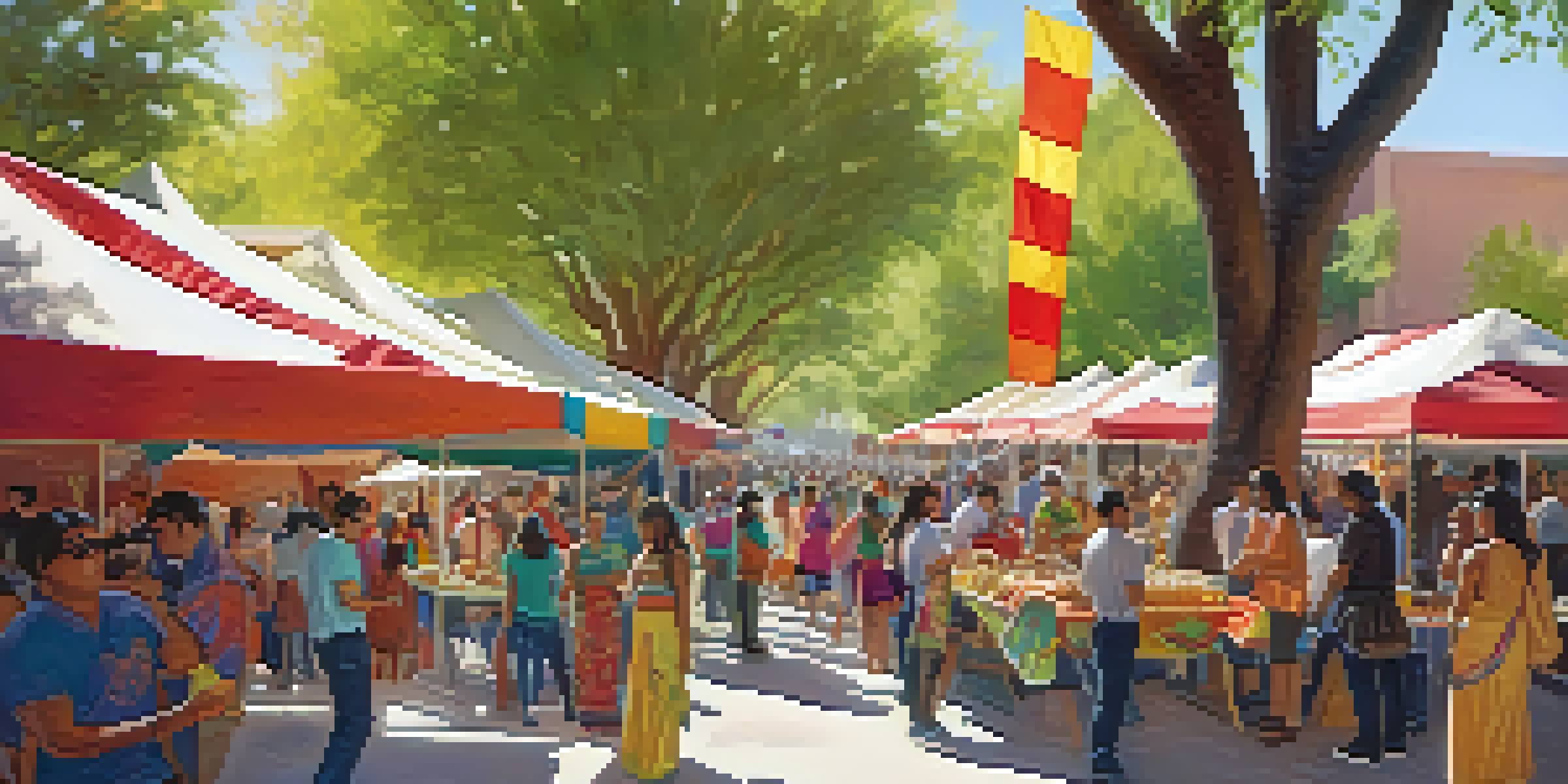 A lively cultural festival at the University of Arizona, featuring a diverse crowd, colorful decorations, and musicians performing under the trees.