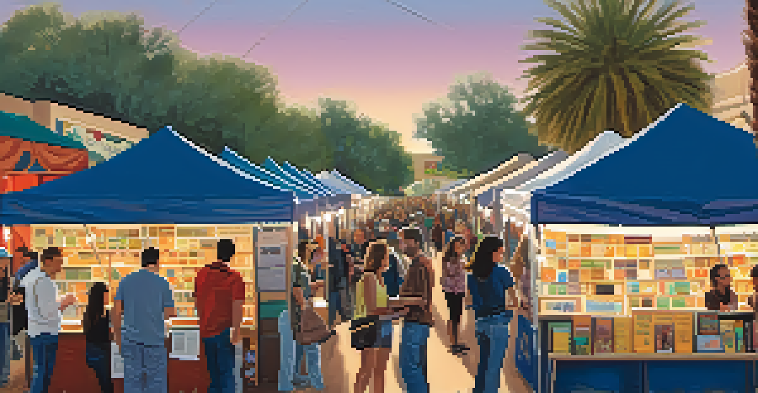 Attendees enjoying food and browsing books at the Tucson Festival of Books in a lively outdoor setting.