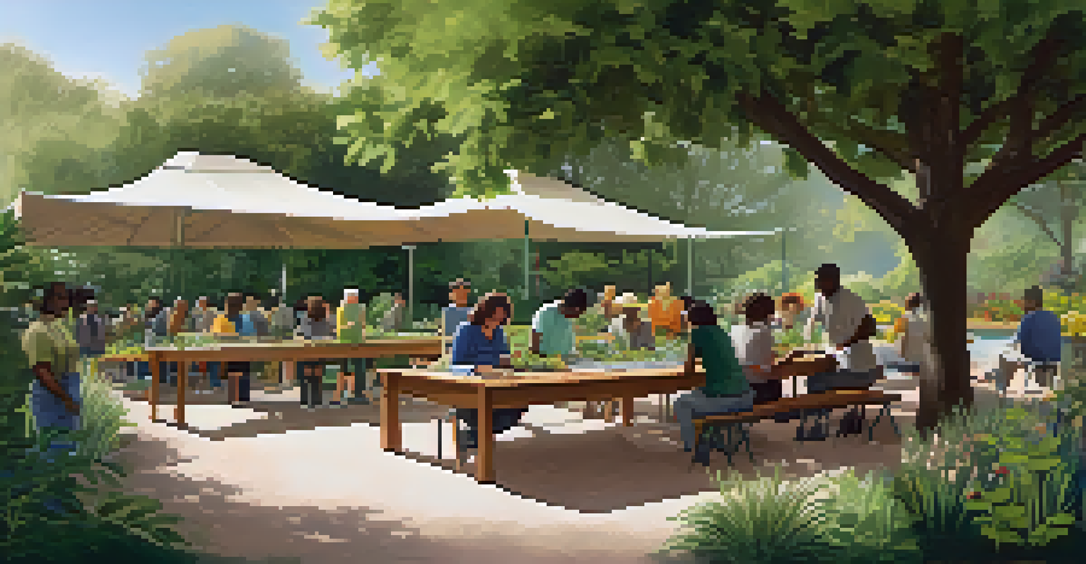 A diverse group of people participating in a gardening workshop at a botanical garden, focused on sustainable practices.