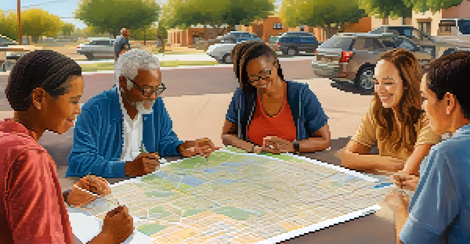 Residents of a Tucson neighborhood participating in a community meeting about urban development, showcasing diversity and collaboration.