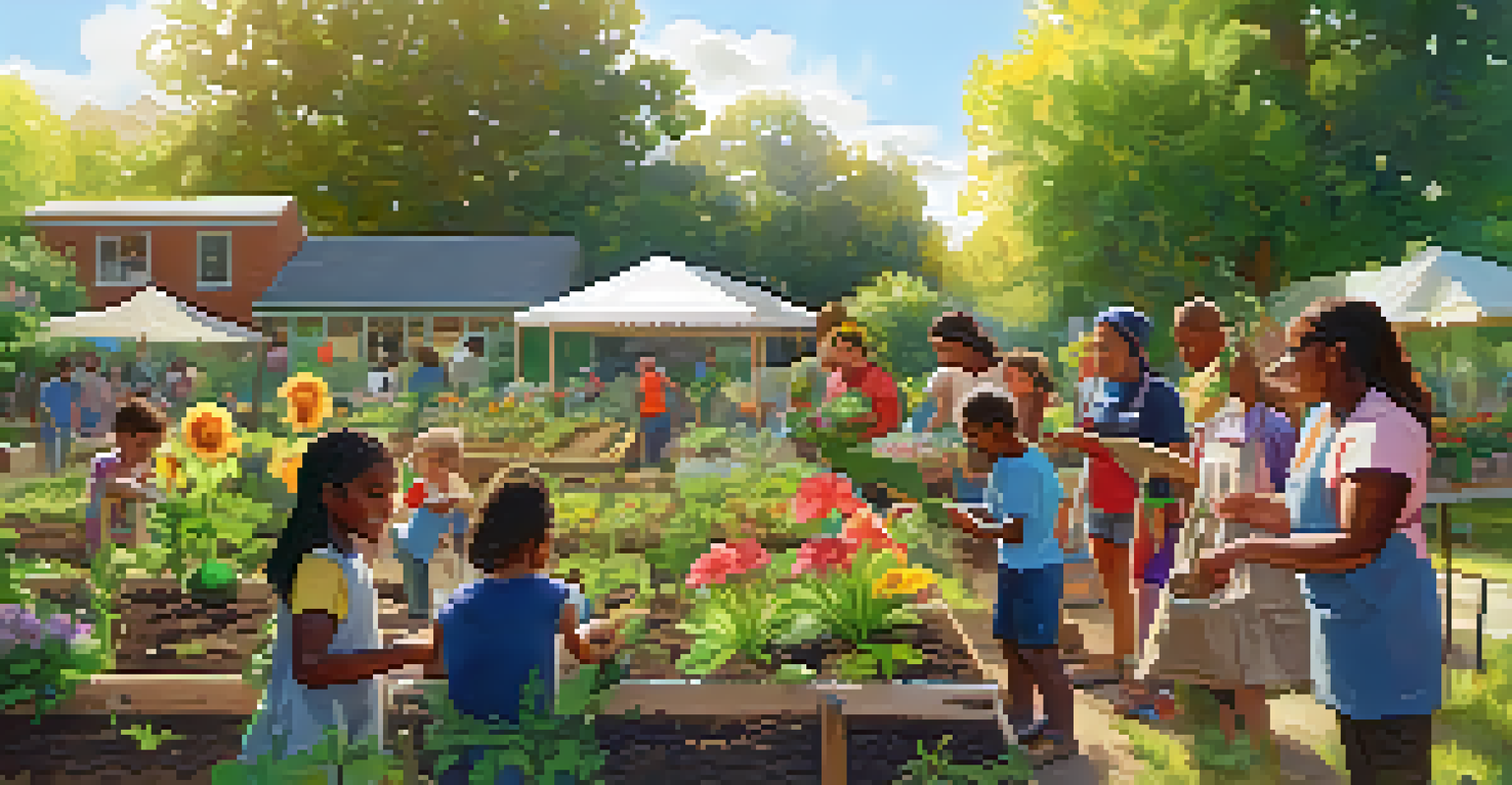 A workshop in a community garden with children and adults learning about planting seeds.