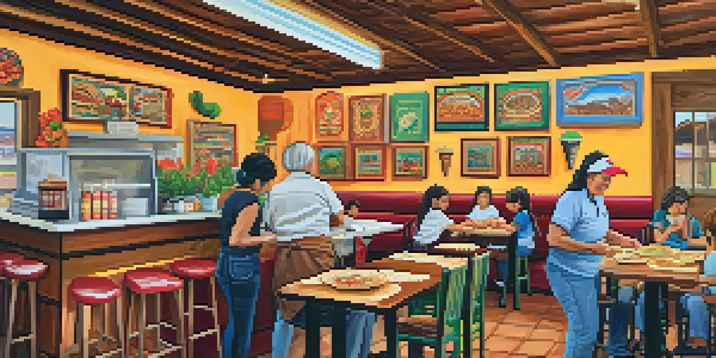 A family-owned taqueria in Tucson, showcasing a grandmother making tortillas and her grandchildren serving food in a warm, inviting setting.