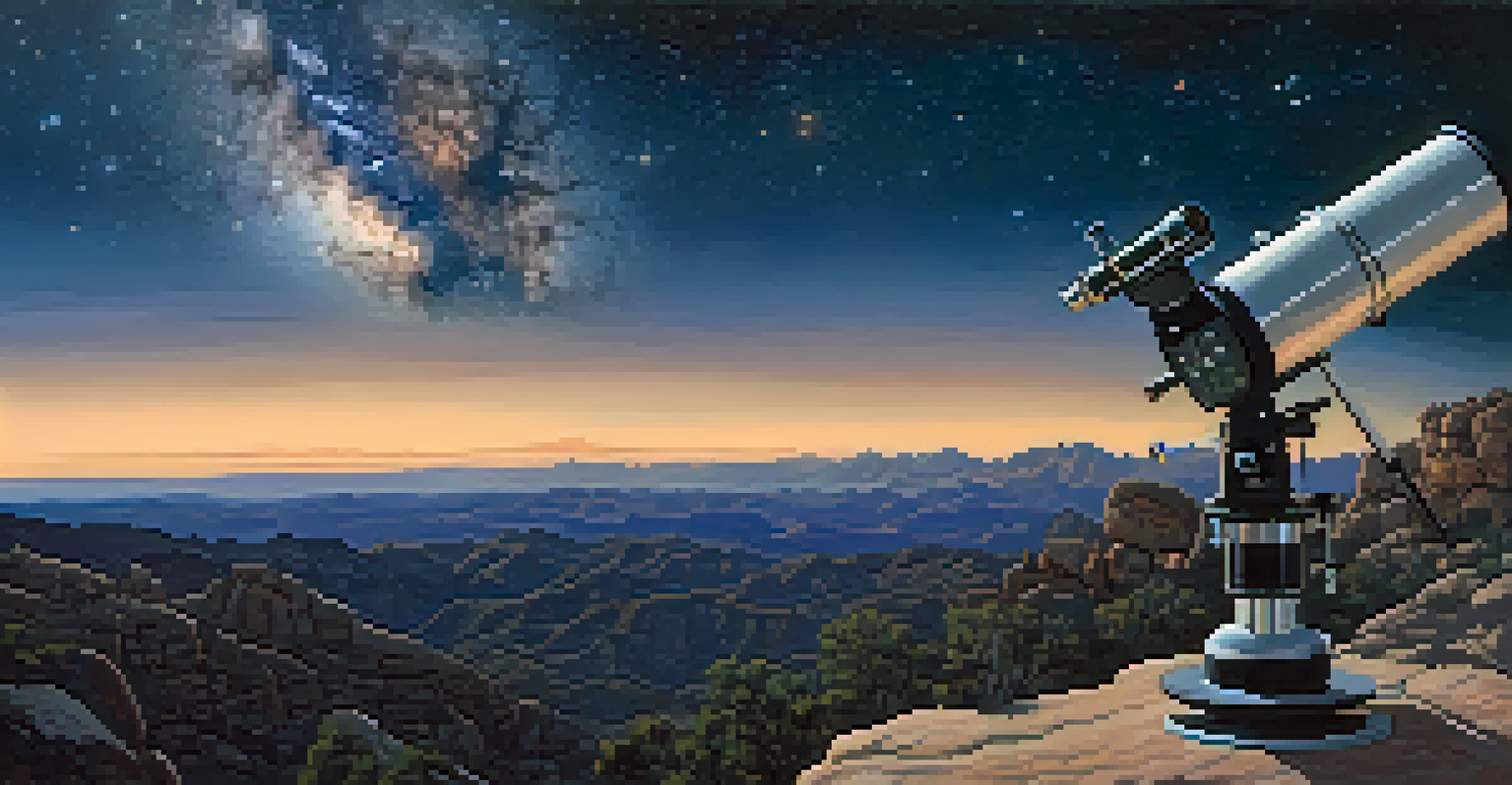 Aerial view of Mount Lemmon with a telescope pointing to the starry sky.