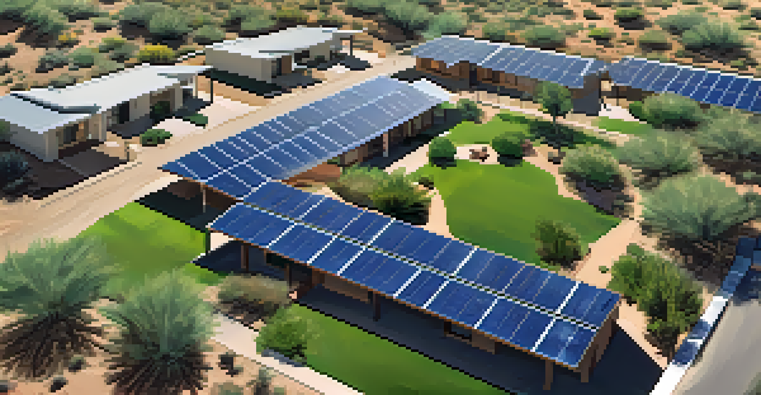 An aerial view of Tucson showing houses with green lawns and smart irrigation systems.
