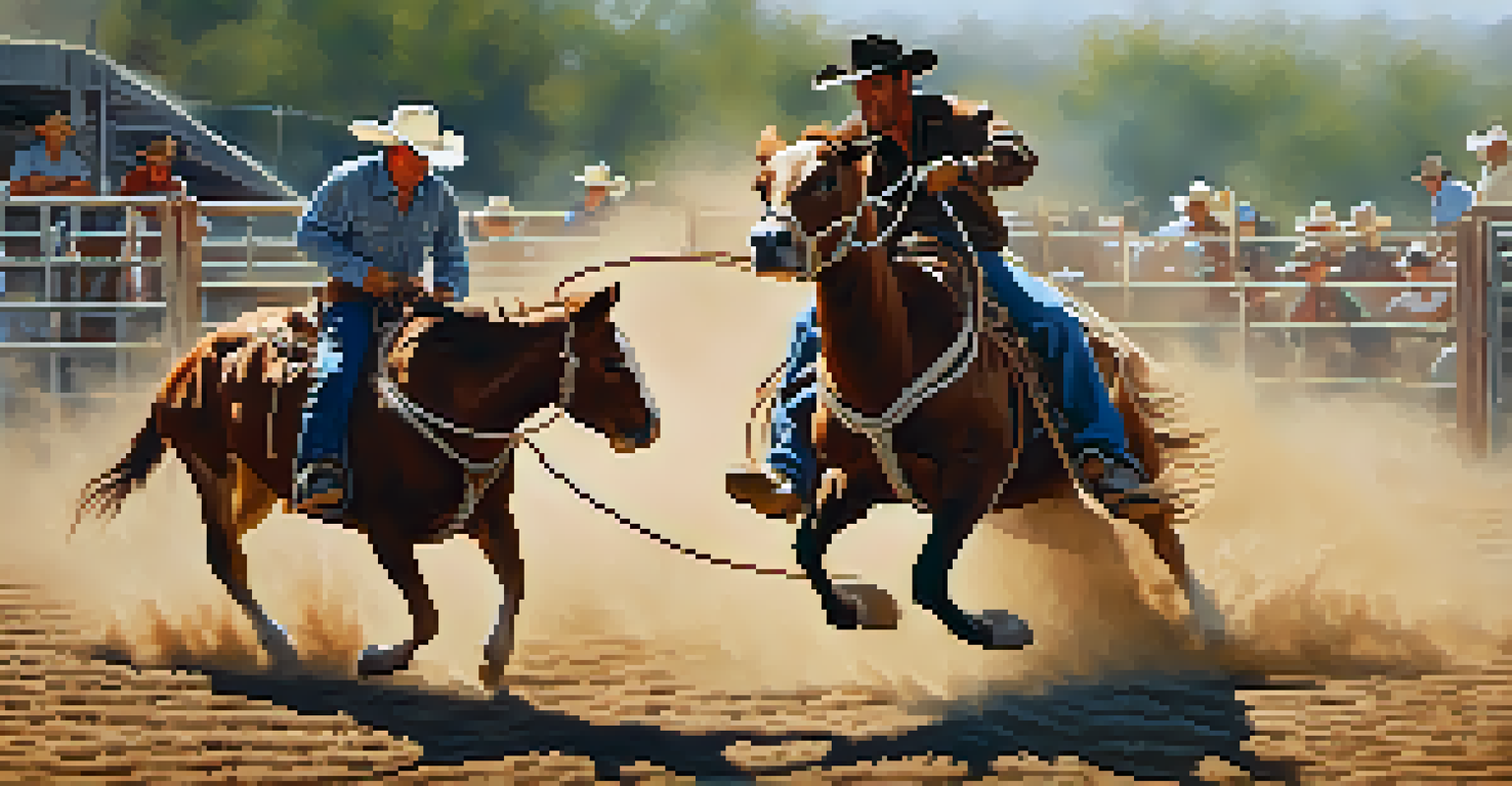 Close-up of a cowboy roping a calf at the rodeo, showcasing his intense expression and the dusty arena.