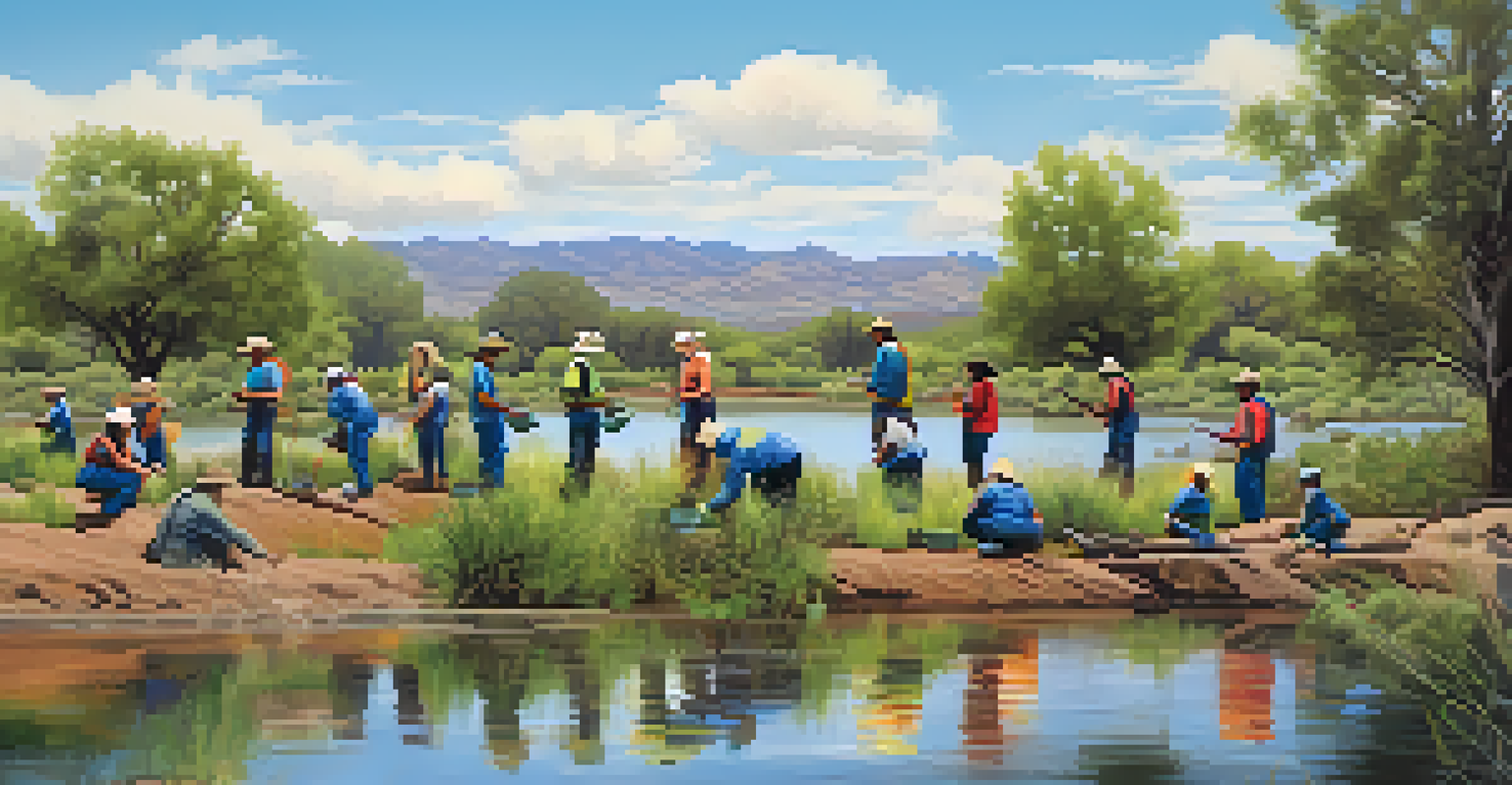 Community volunteers planting native plants by the Santa Cruz River in Tucson.