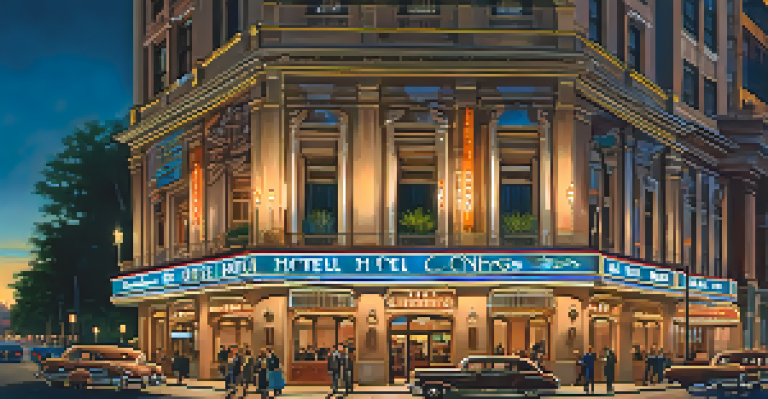 The vintage facade of Hotel Congress in Tucson, illuminated by neon lights and filled with people enjoying live music.