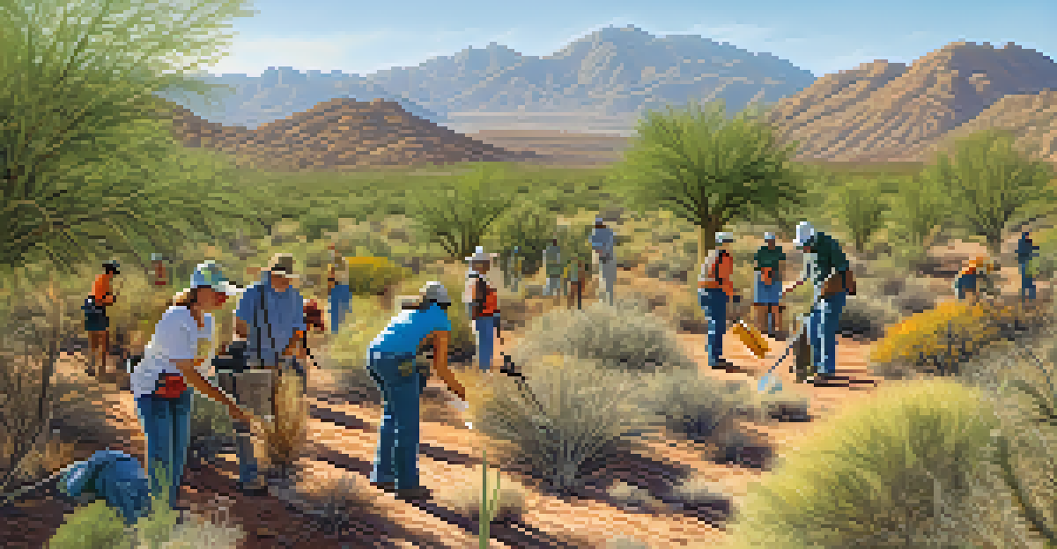 Volunteers participating in a conservation event to remove invasive plants in the Sonoran Desert.