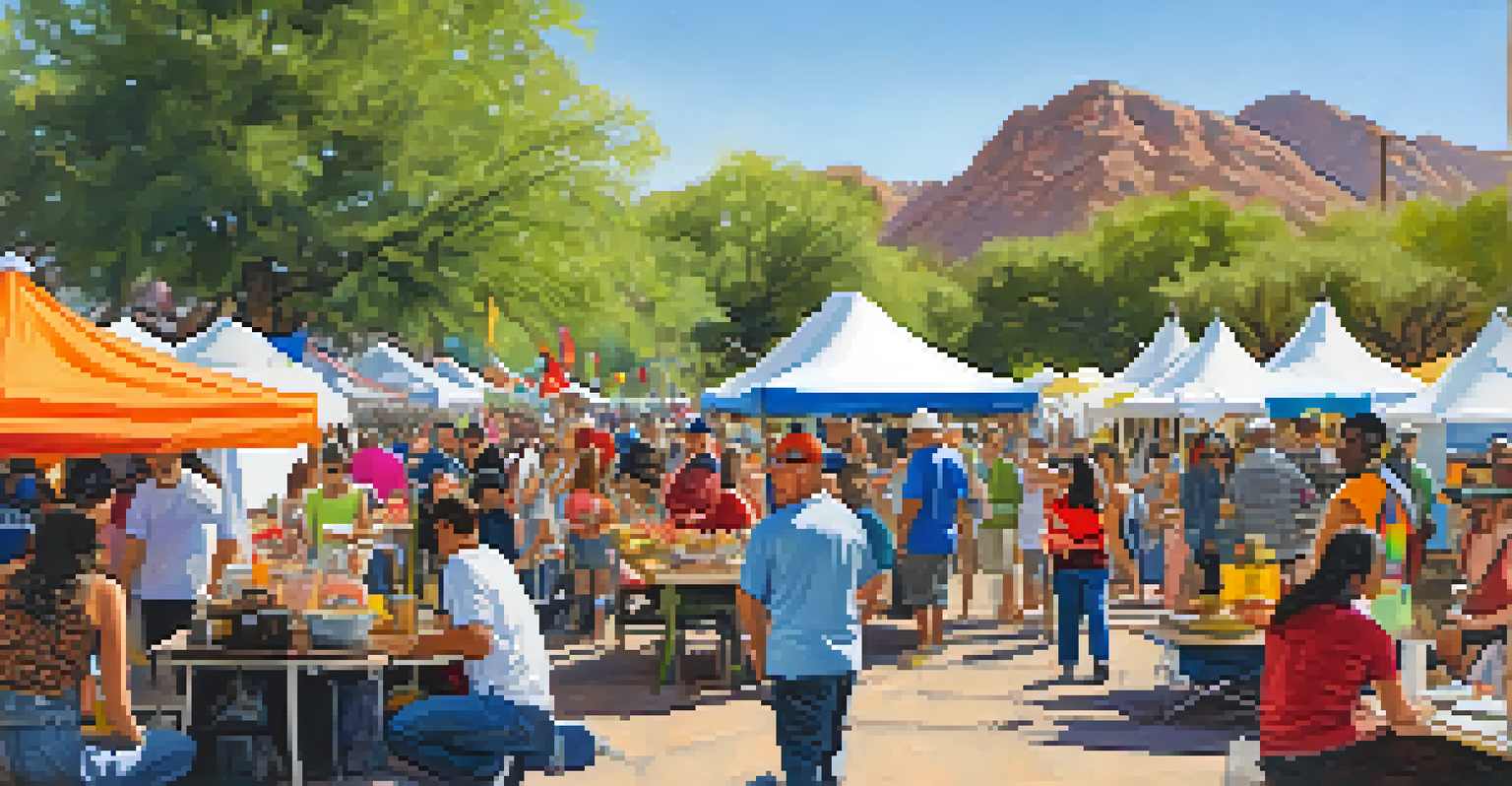 A vibrant festival scene showcasing diverse cultures with food, music, and people celebrating in a park.