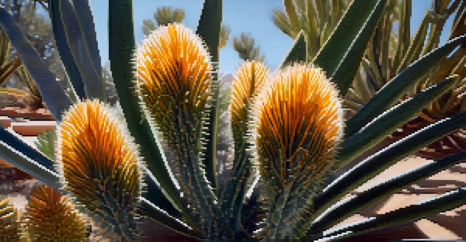 A close-up of an endangered desert plant from Tucson, showcasing its unique textures and colors in a botanical garden.