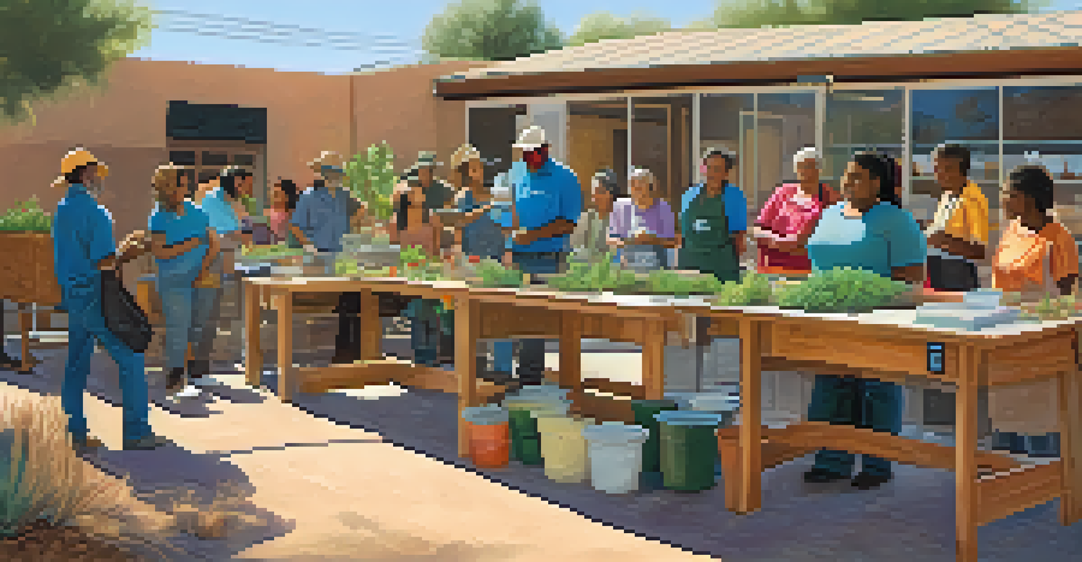 Residents participating in a community workshop about sustainability, engaged in learning about composting and water conservation.