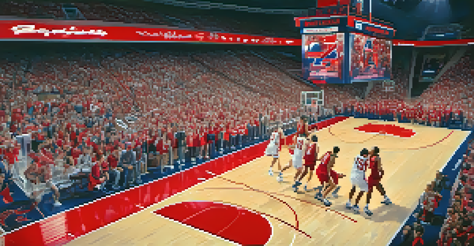 An exciting basketball game at McKale Center with players in action and fans cheering.