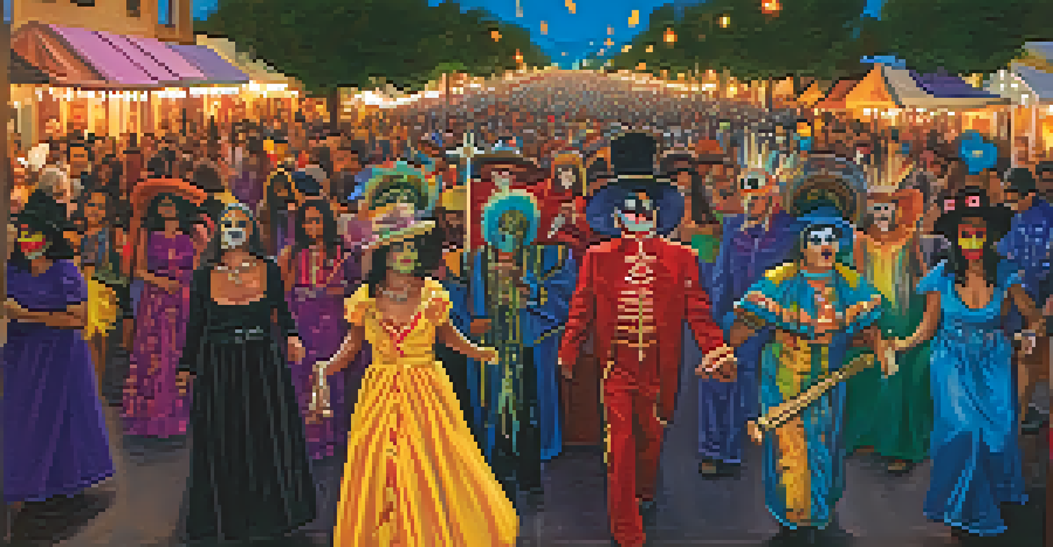 Participants in the All Souls Procession in Tucson, celebrating with costumes, candles, and music.