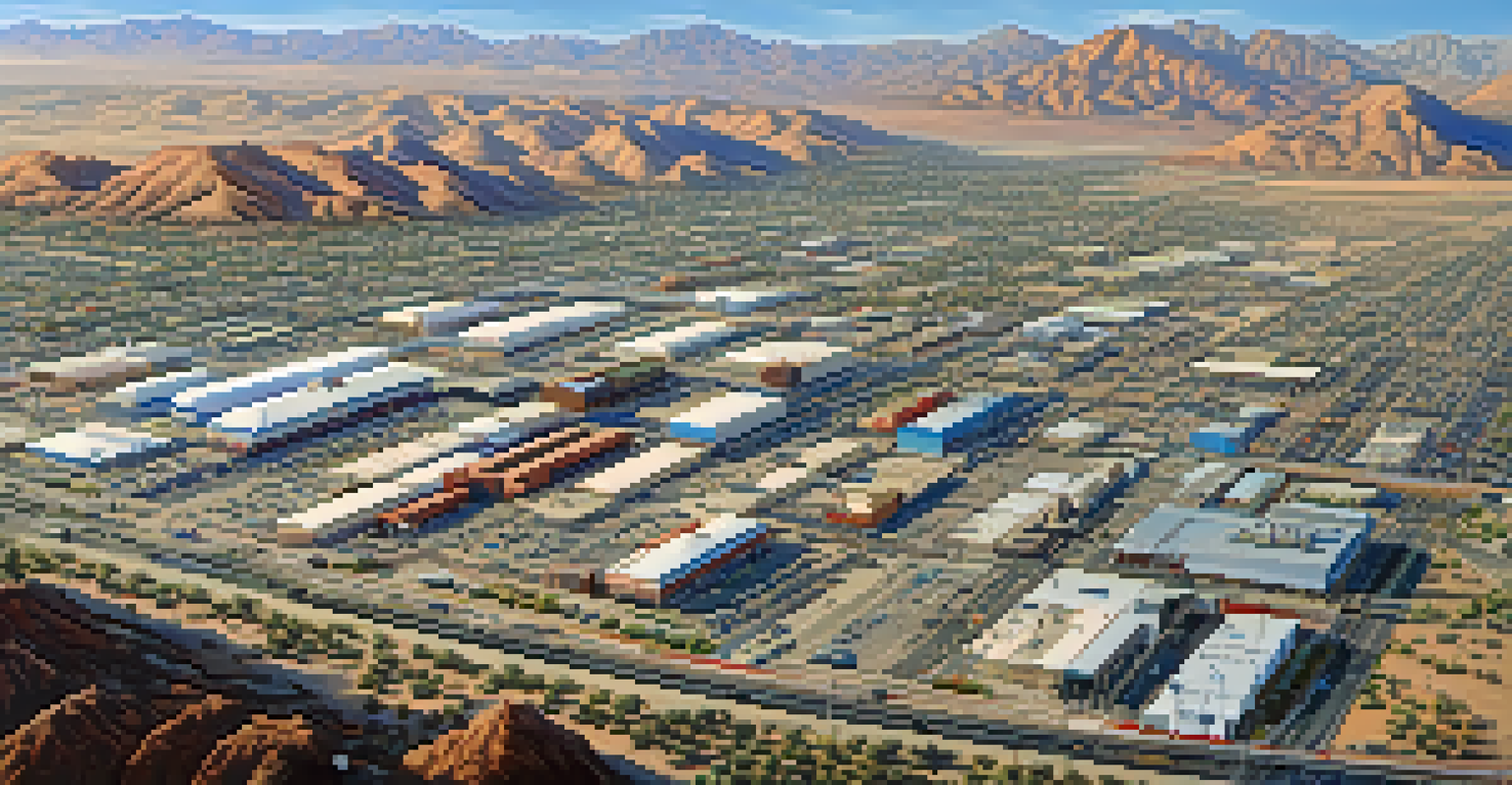 Aerial view of Tucson showing the city's infrastructure and its proximity to the U.S.-Mexico border, surrounded by desert and mountains.