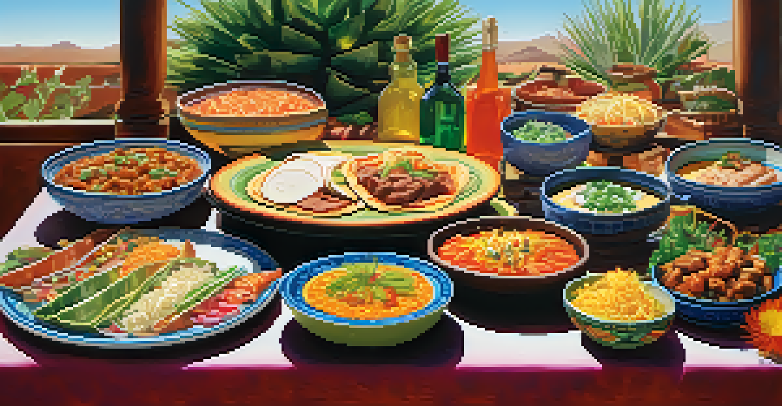 A beautifully arranged table with various international dishes at a culinary festival in Tucson, illuminated by natural sunlight.