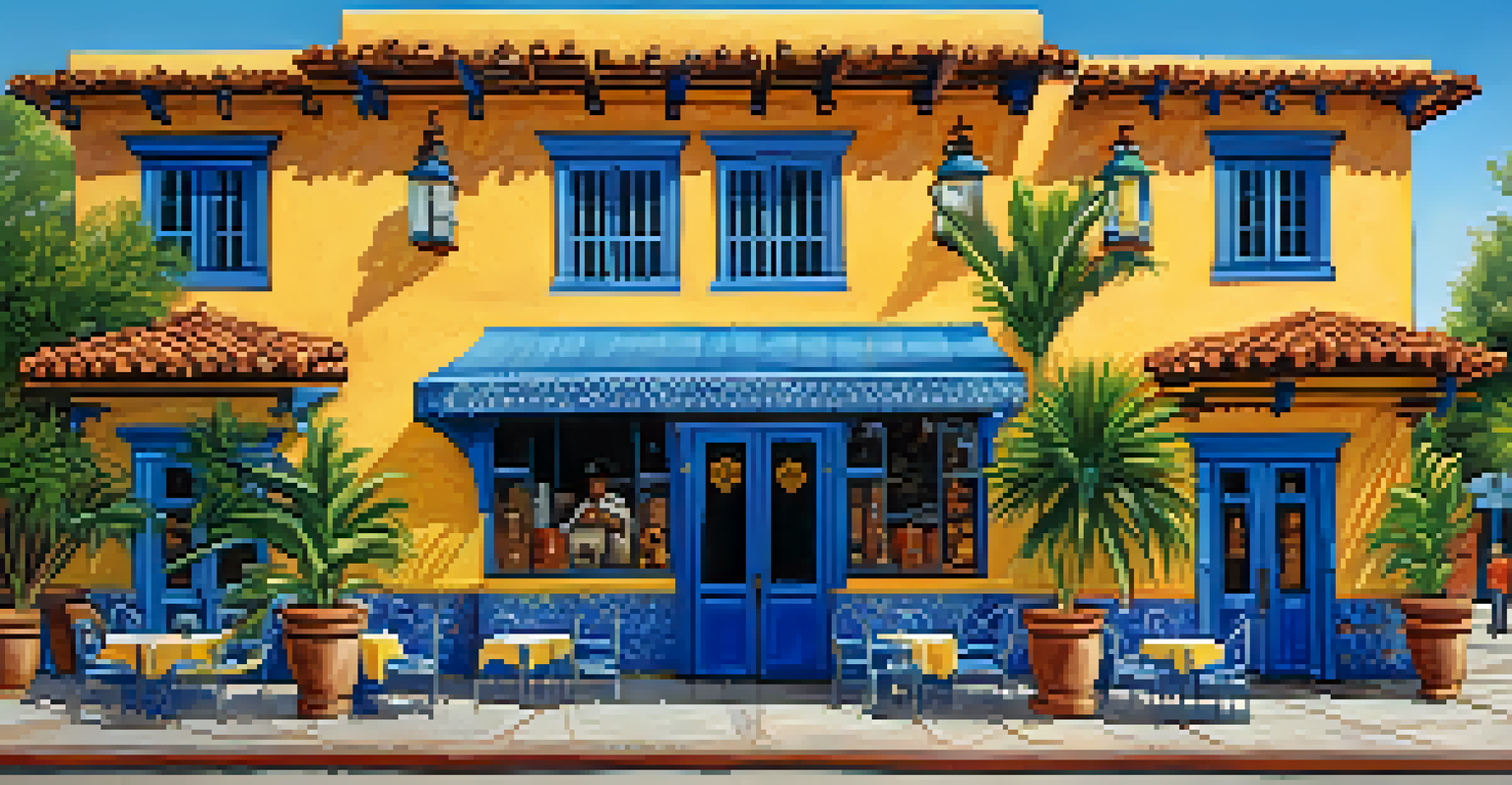 The historic El Charro Café in Tucson, featuring traditional architecture and colorful tiles, with patrons dining on the outdoor patio.