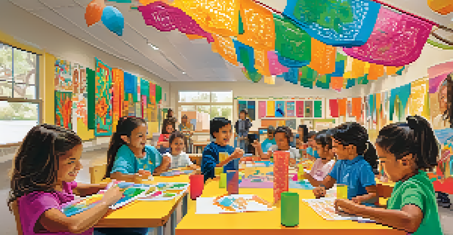 Children participating in a traditional arts and crafts workshop in Tucson, creating papel picado and enjoying storytelling activities.