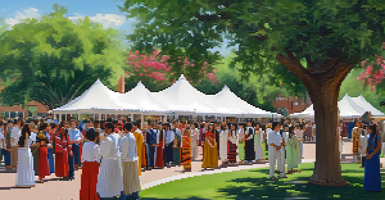 Students in traditional attire interacting on the University of Arizona campus during a cultural event.