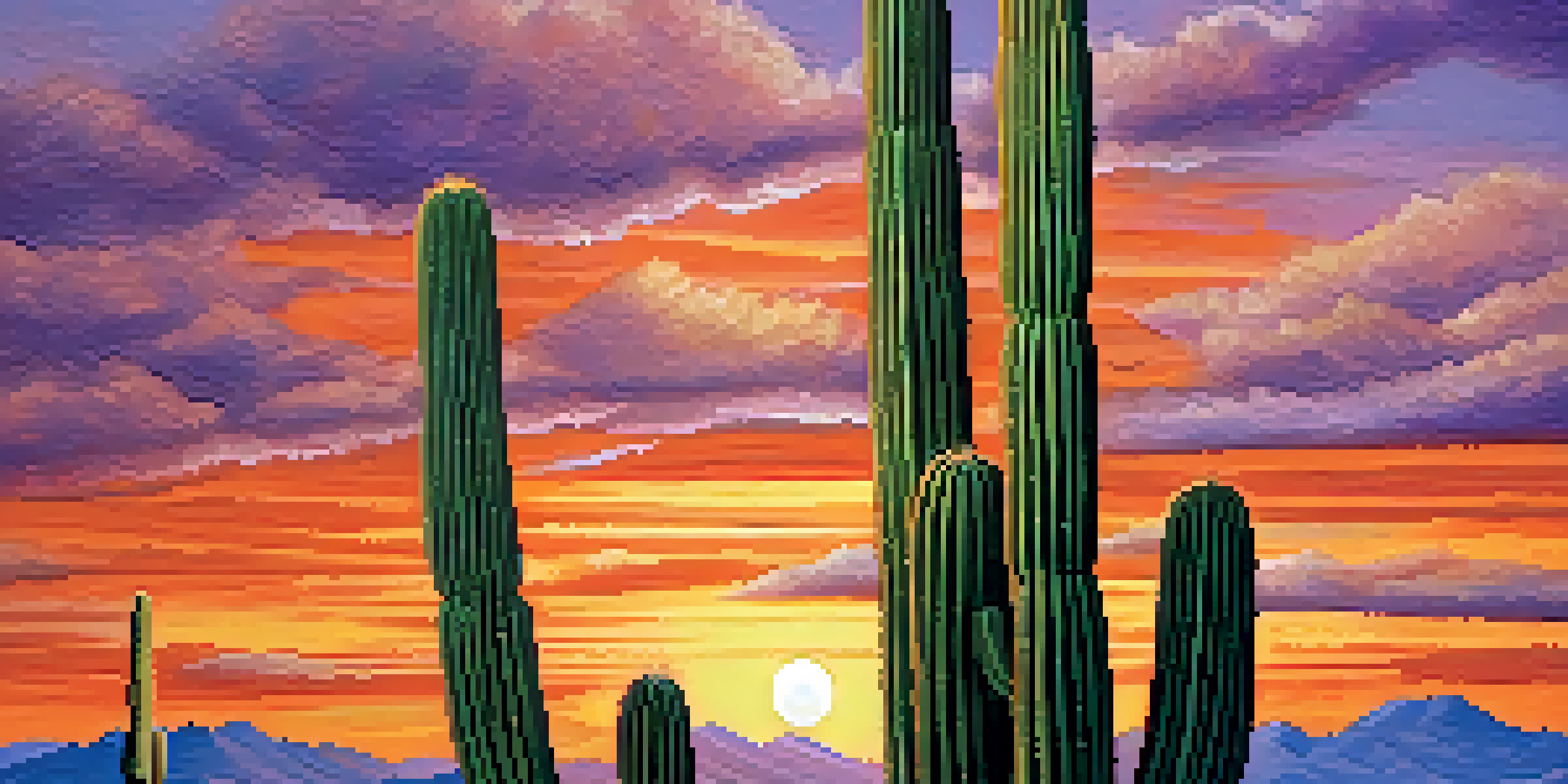 A close-up view of a saguaro cactus with a colorful sunset behind it, showcasing the cactus's spines and skin texture.