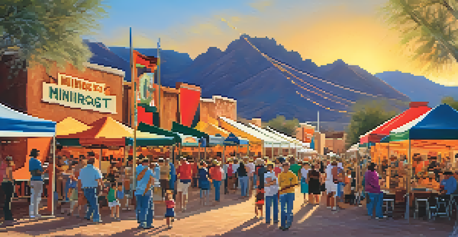 A community festival in Tucson celebrating mining heritage with families and colorful decorations.