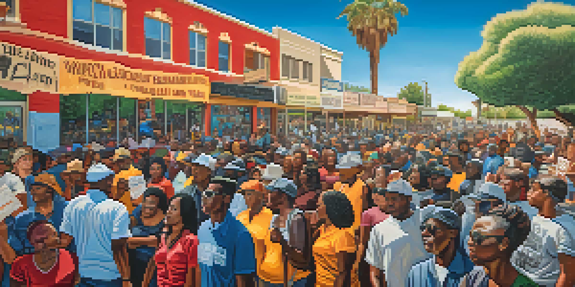 A colorful mural representing Tucson's Civil Rights Movement, illustrating activists in a peaceful protest with signs for equality.