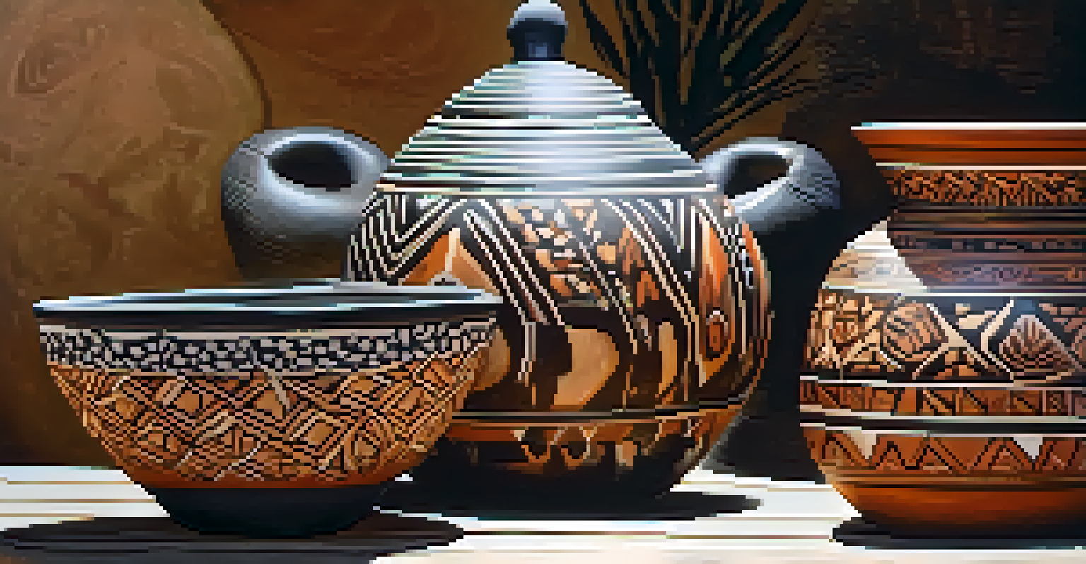 A detailed view of traditional Indigenous pottery with intricate designs and natural pigments.