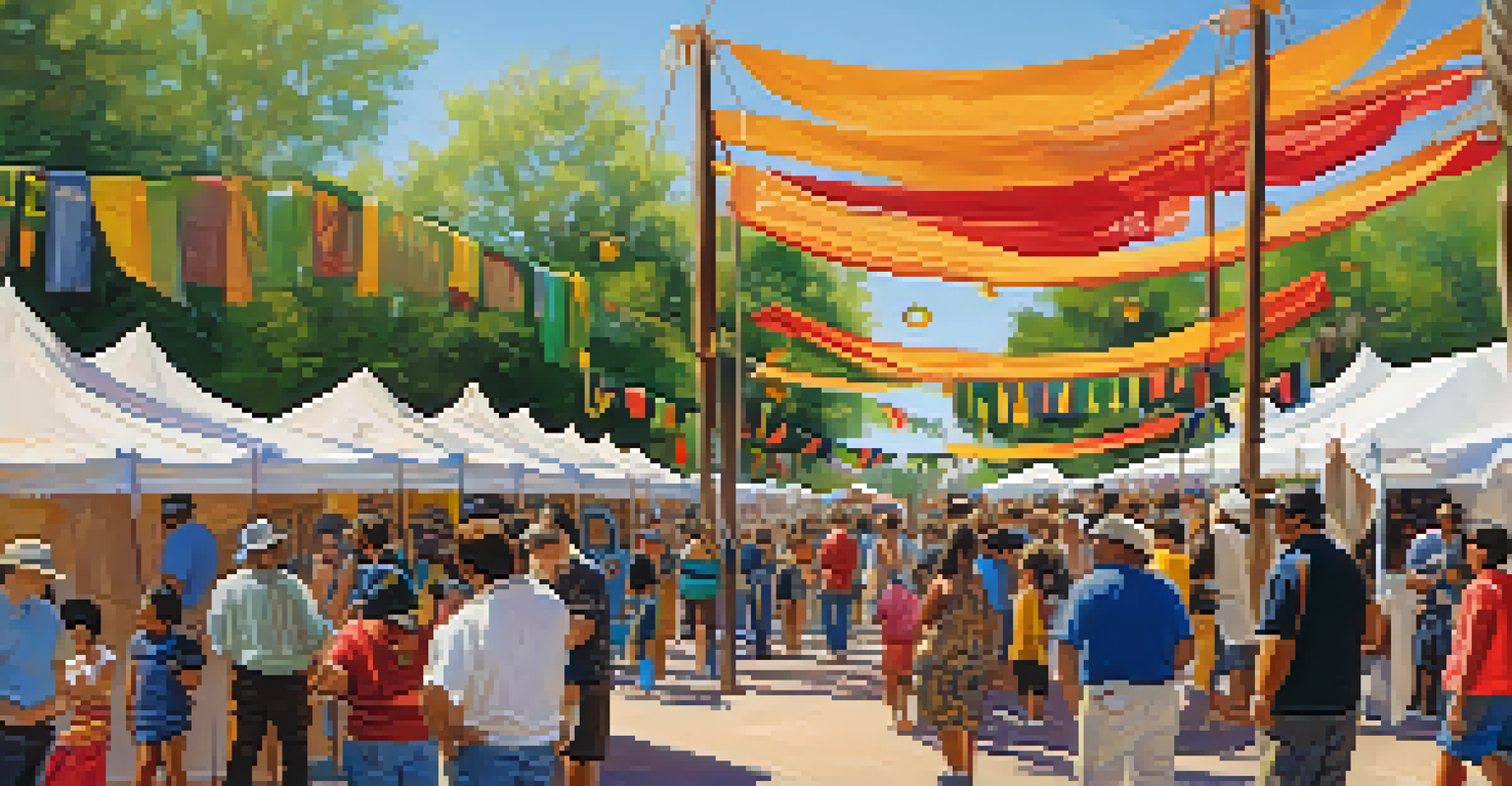 An outdoor language festival in Tucson with cultural booths, families engaging in activities, and banners in Indigenous languages.