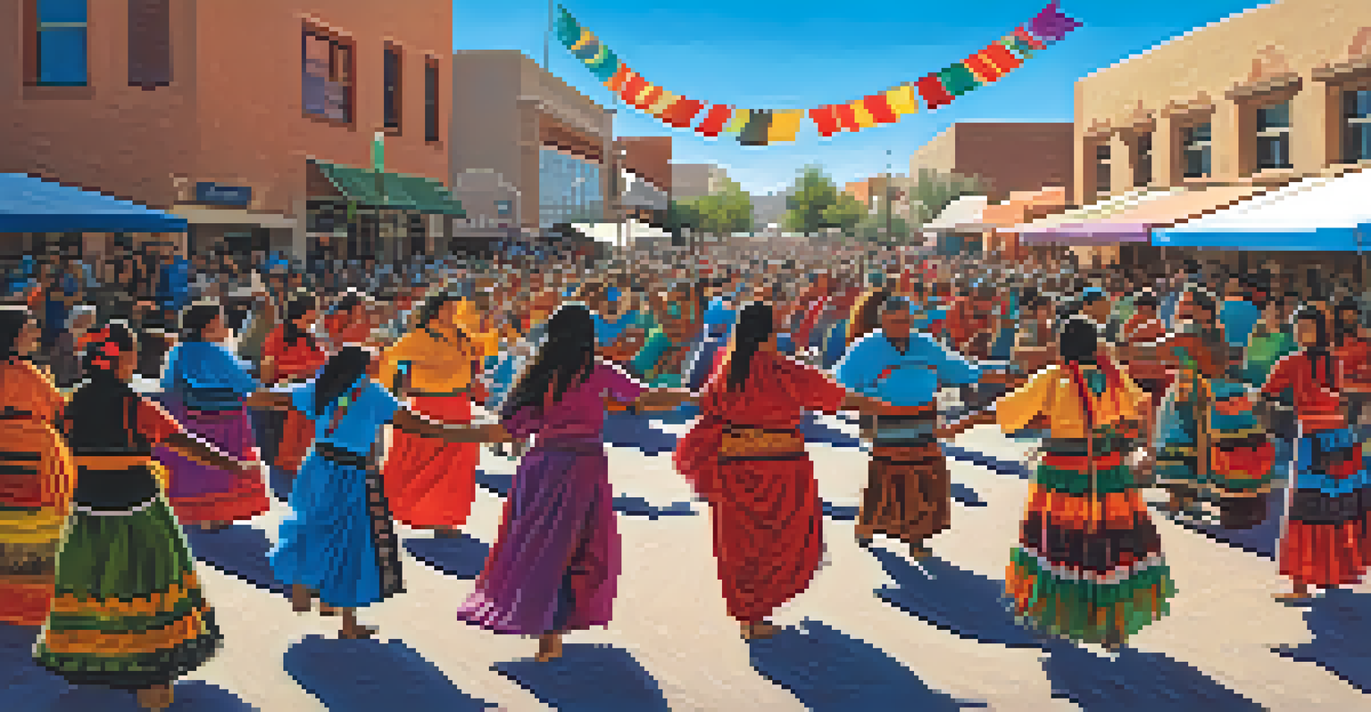 A community event in Tucson featuring Indigenous dances and art workshops under a bright blue sky.