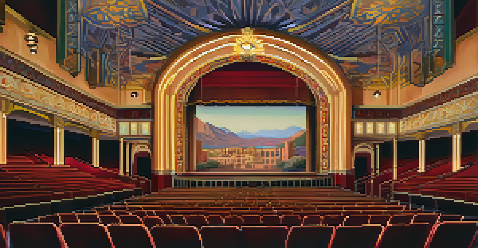 Interior view of the Fox Theatre in Tucson, displaying elegant Art Deco design with ornate ceilings and warm lighting.