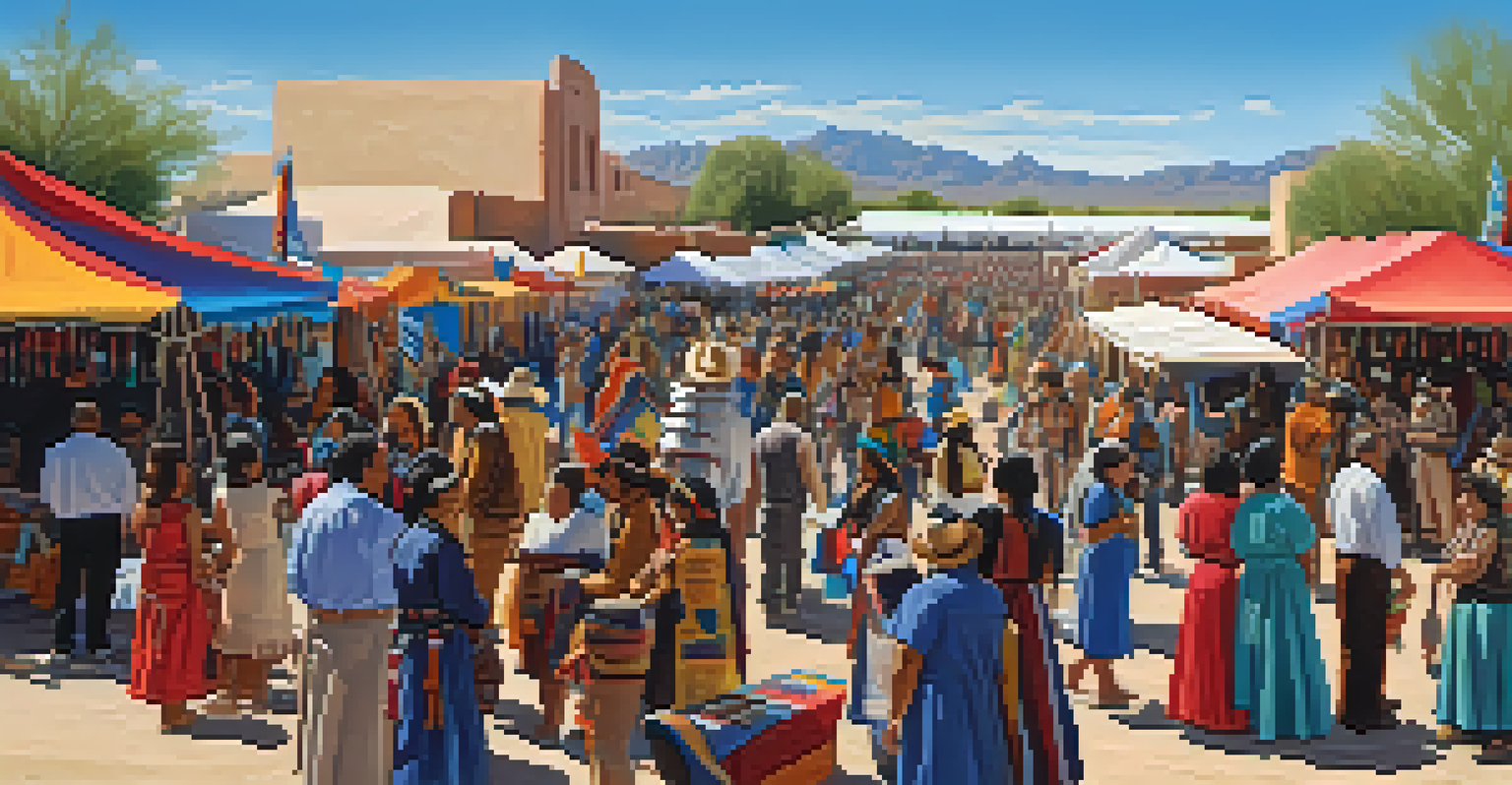 A cultural festival in Tucson with Native American artists showcasing their crafts and vibrant community engagement.