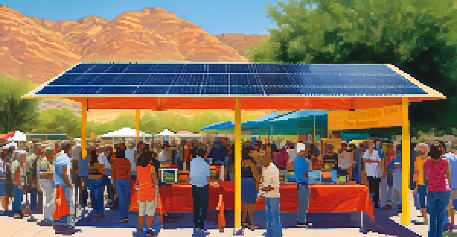 Community event in Tucson showcasing solar energy demonstrations with diverse residents engaging.