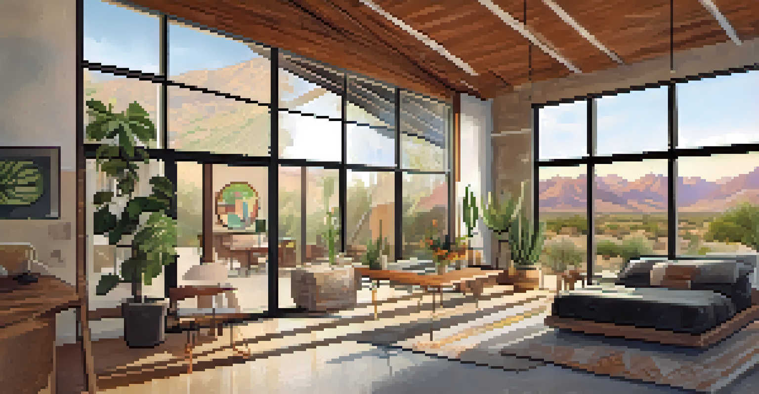 Interior of a sustainable Tucson home with natural light and thermal mass features.