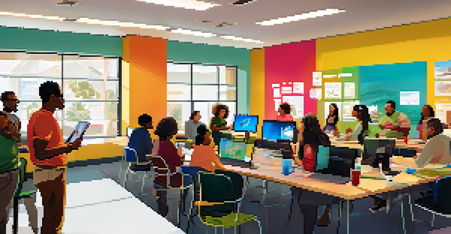A community workshop in Tucson on digital literacy, with diverse participants learning about internet use in a bright and inviting room.
