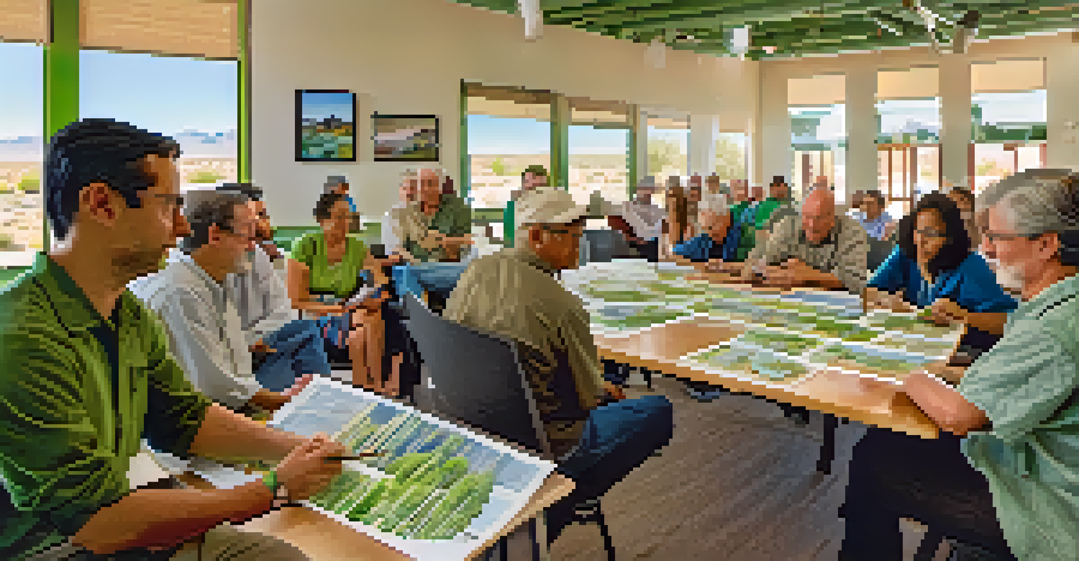A community workshop in Tucson with residents discussing sustainable building practices.