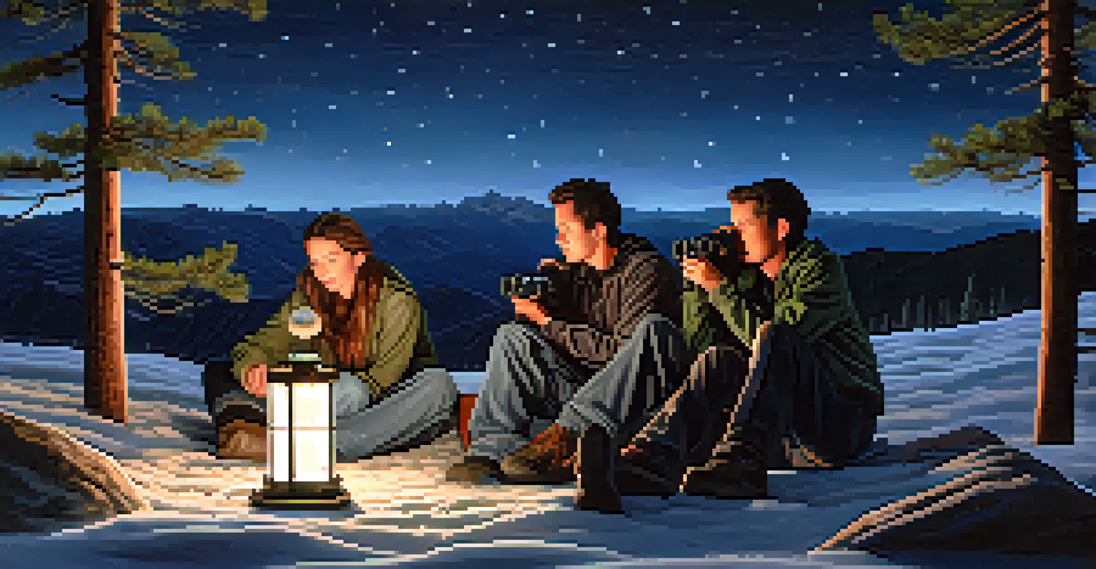 A group of people stargazing on Mount Lemmon with telescopes and a starry sky.