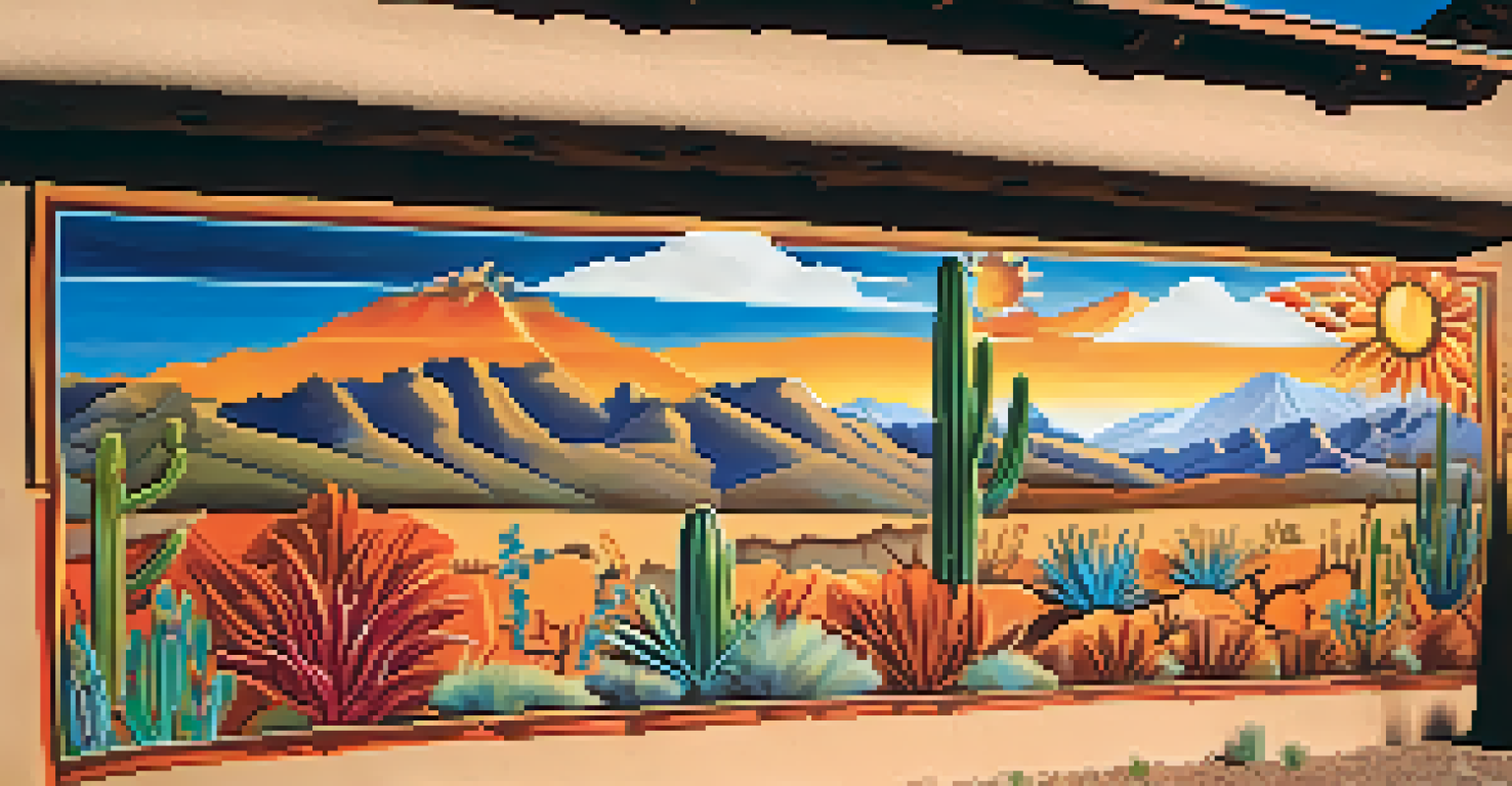 A colorful mural on an adobe home in Tucson's Barrio Viejo neighborhood, showcasing local art.