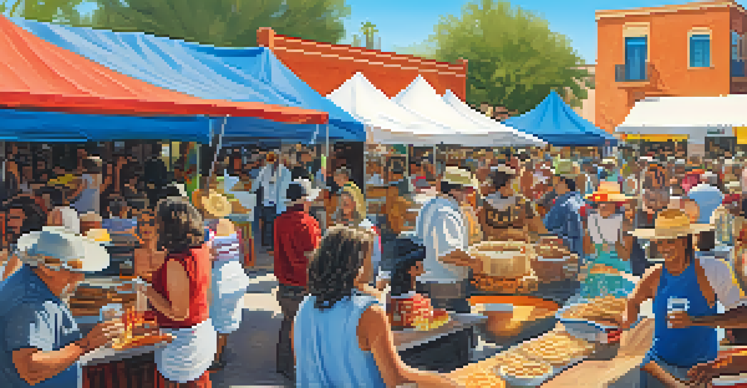 A lively festival in Tucson with food vendors and performers celebrating Spanish heritage.