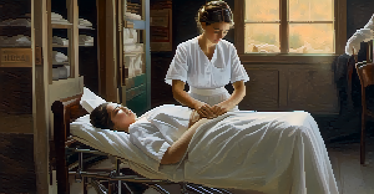 A woman nurse caring for a wounded soldier in a makeshift hospital during the Spanish-American War, showcasing compassion and dedication with historical details.