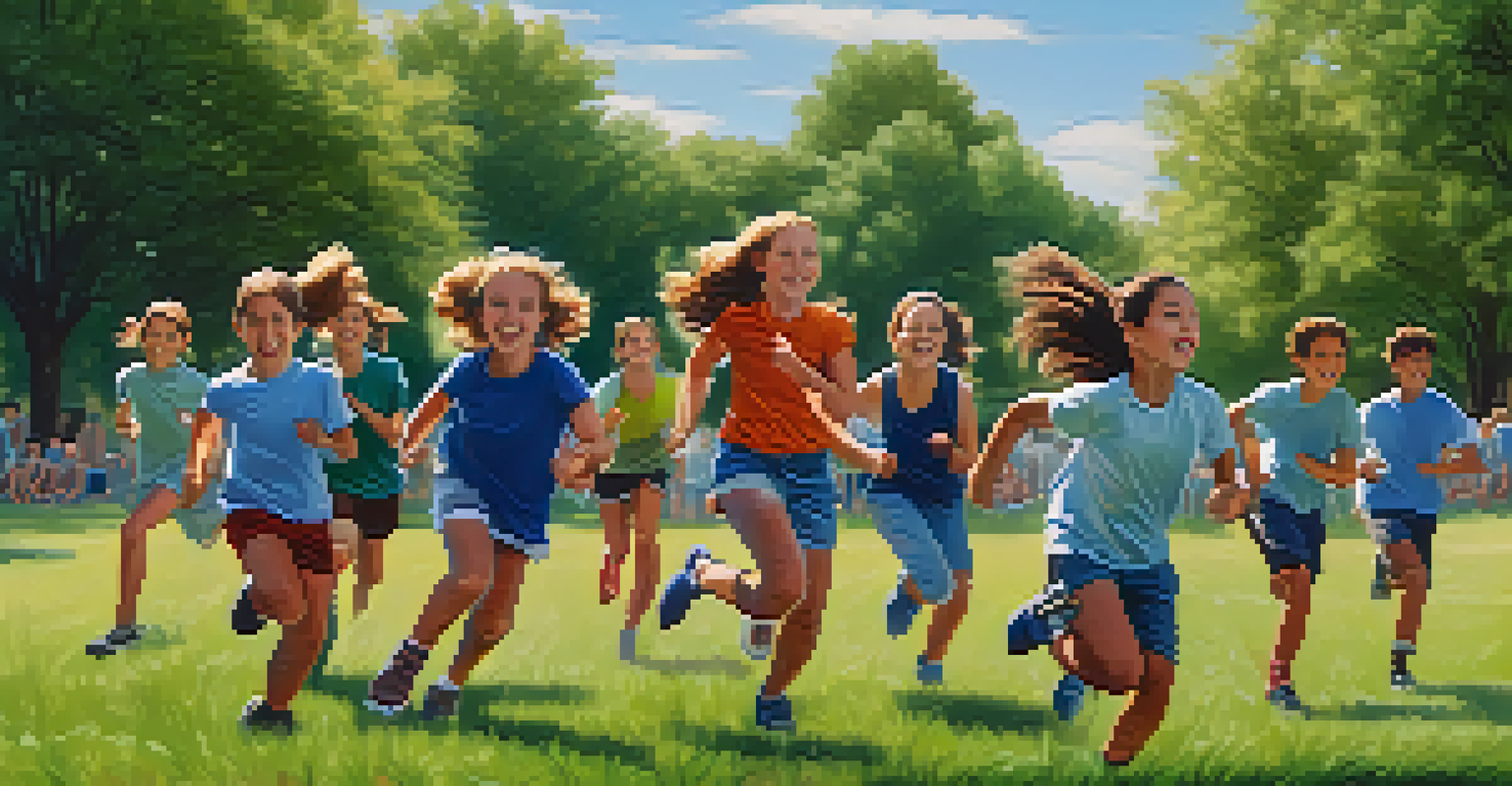 Students engaged in a relay race in a park in Tucson, enjoying teamwork and outdoor activities under a clear sky.