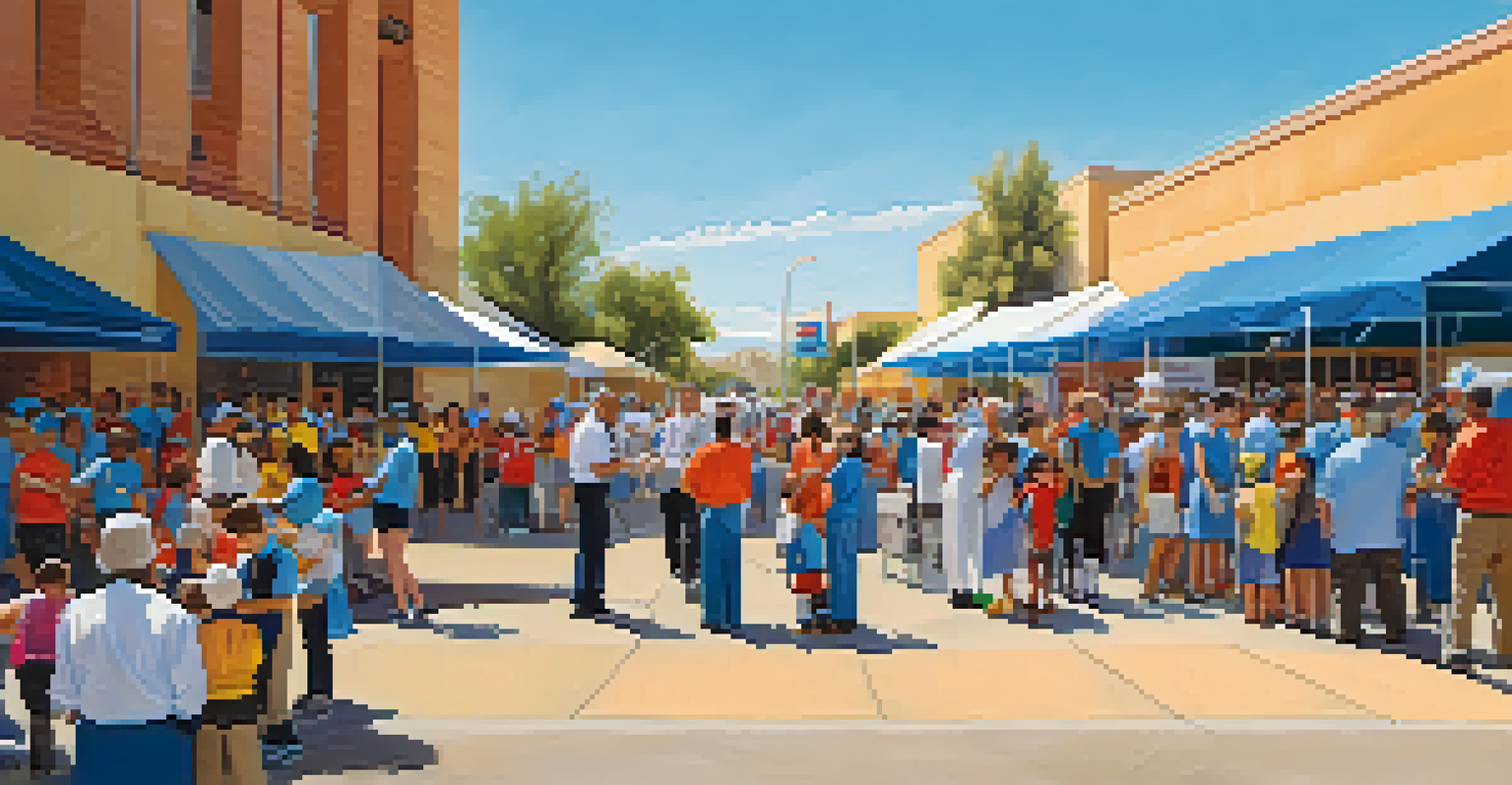 Families attending a modern vaccination event in Tucson, with children receiving vaccines amidst a festive atmosphere and supportive healthcare staff.