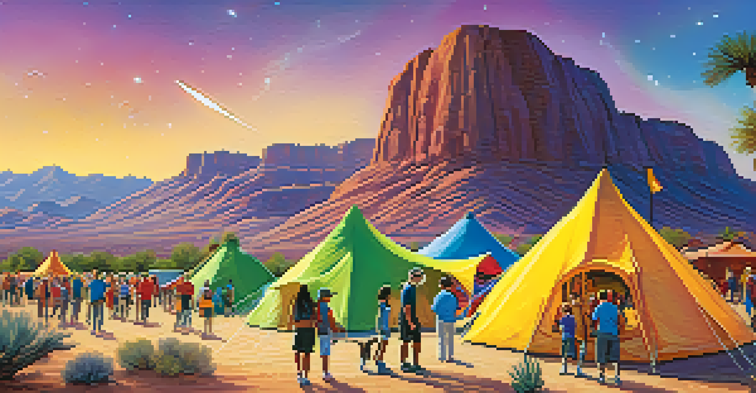 A community event in Tucson where families engage in space science activities with colorful exhibits and volunteers.