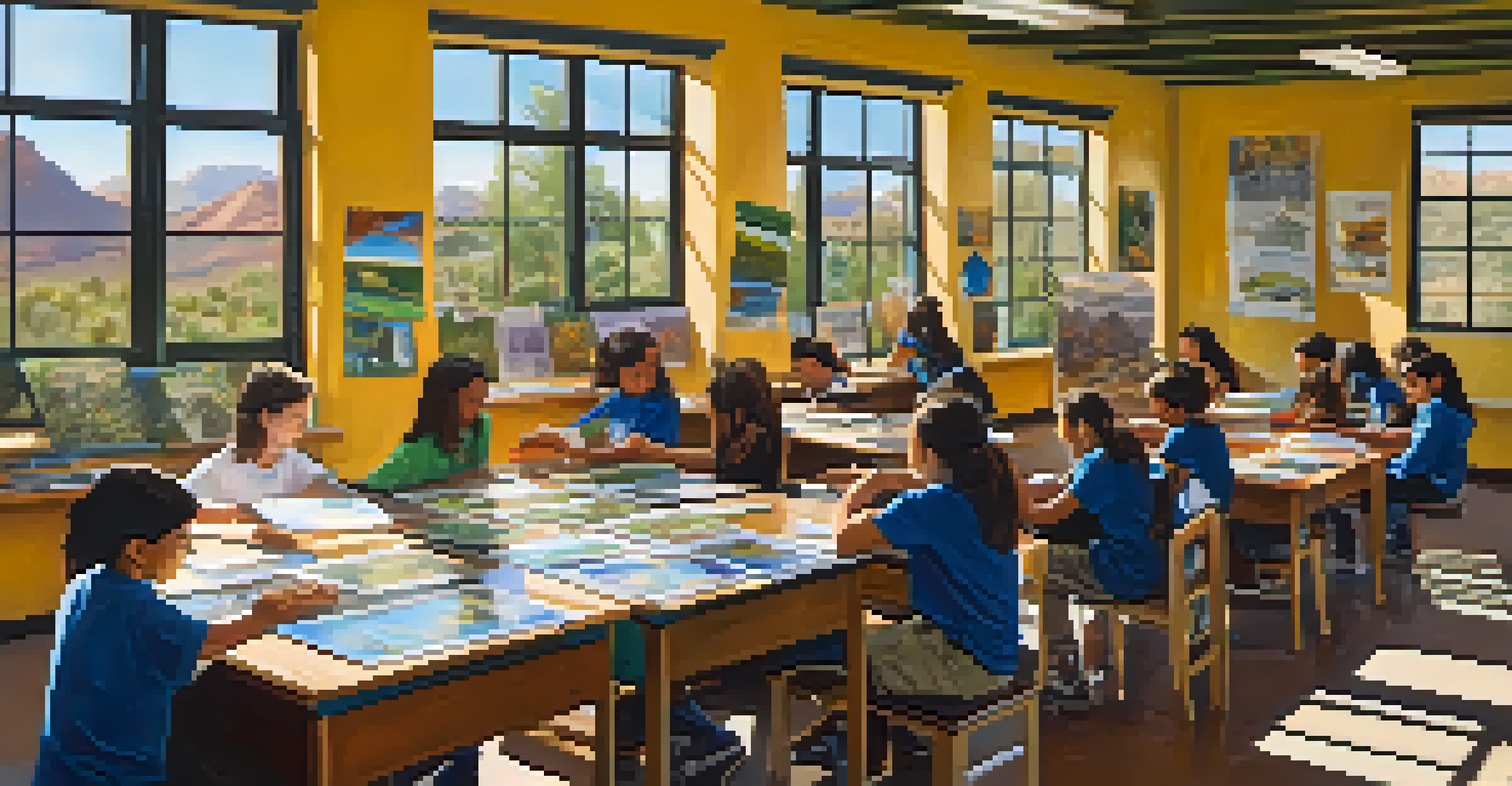 Students in a Tucson classroom participating in a workshop on environmental sustainability, surrounded by educational posters and recycling materials.