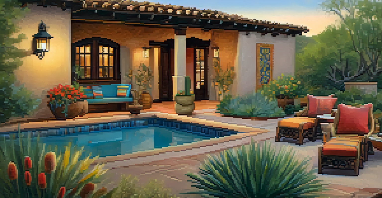 A cozy casita at La Posada Lodge with handcrafted furnishings and colorful gardens.