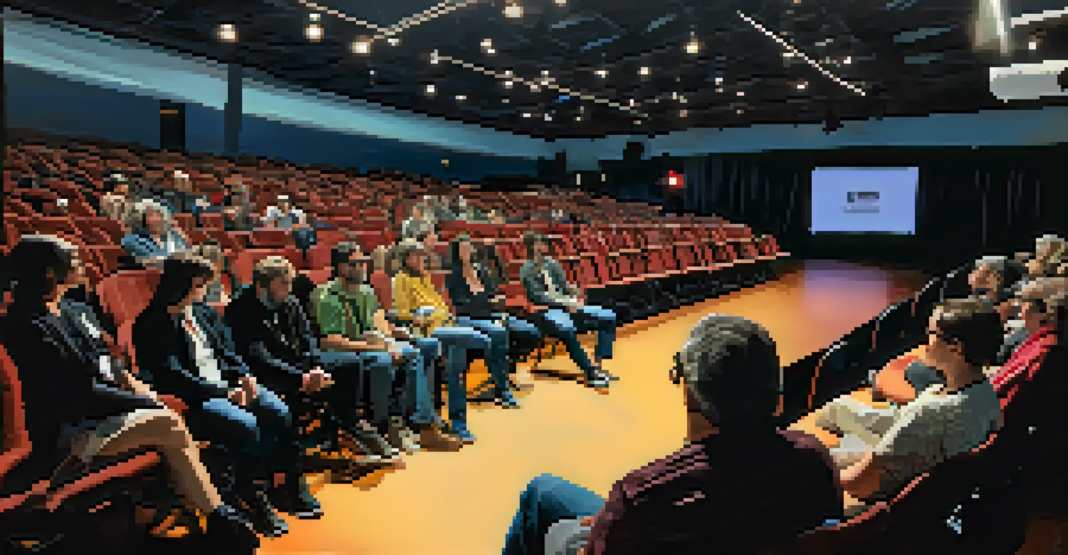 A panel discussion at a film festival with filmmakers on stage and an engaged audience.