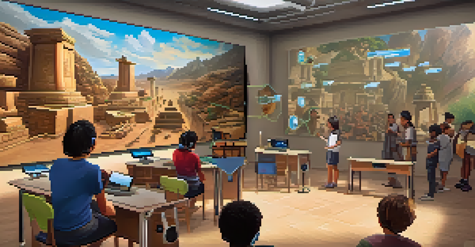 Students using virtual reality headsets in a modern classroom to explore ancient civilizations.